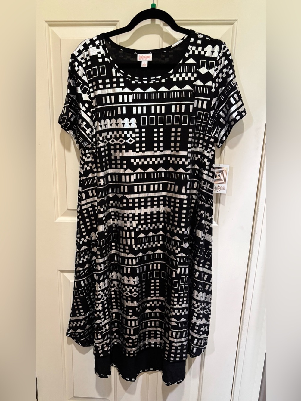 LuLaRoe Black and Silver Geometric Midi Dress